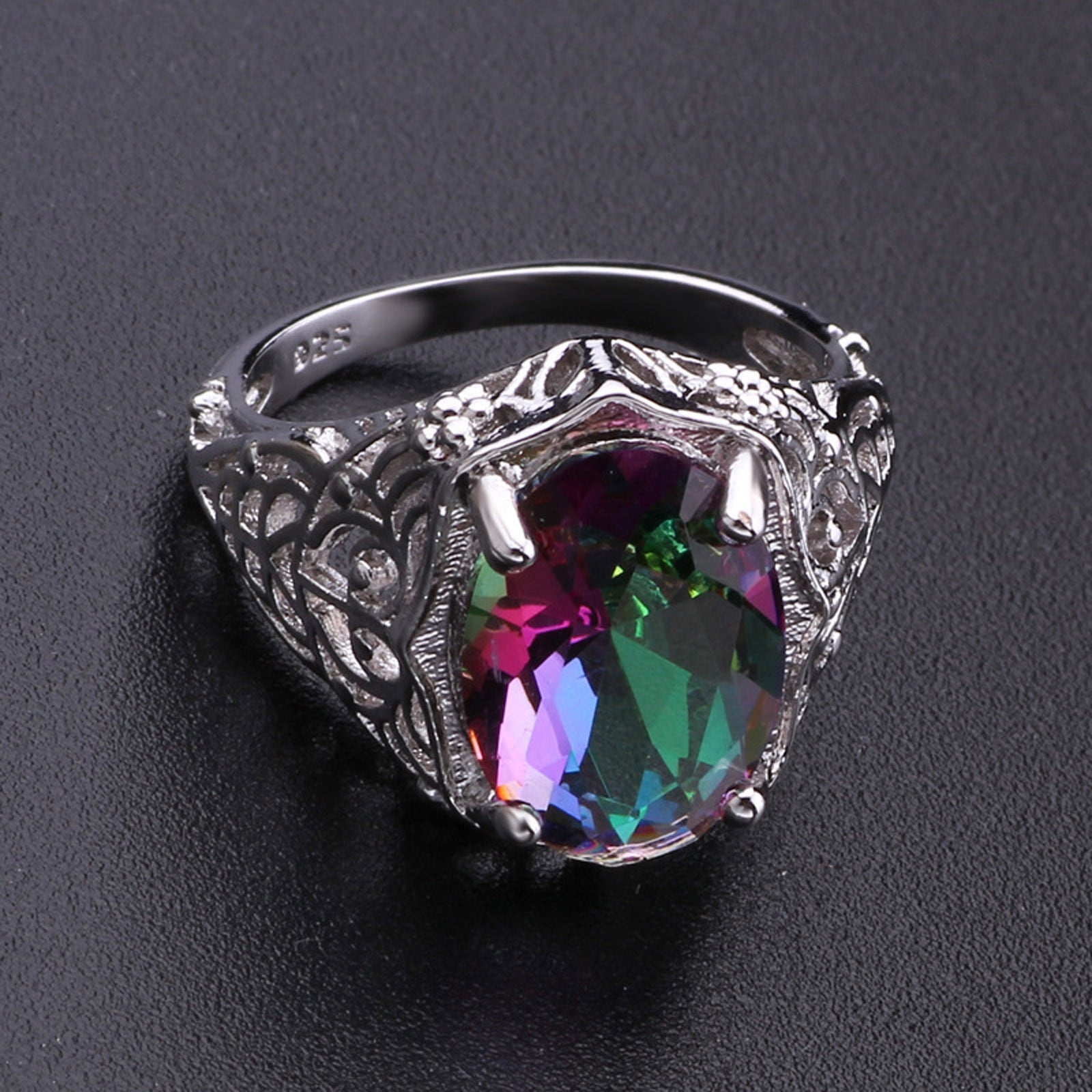 Womens Ring Colorful Round Zircon Alloy Silver Ring Jewelry Party Party Gift Ring